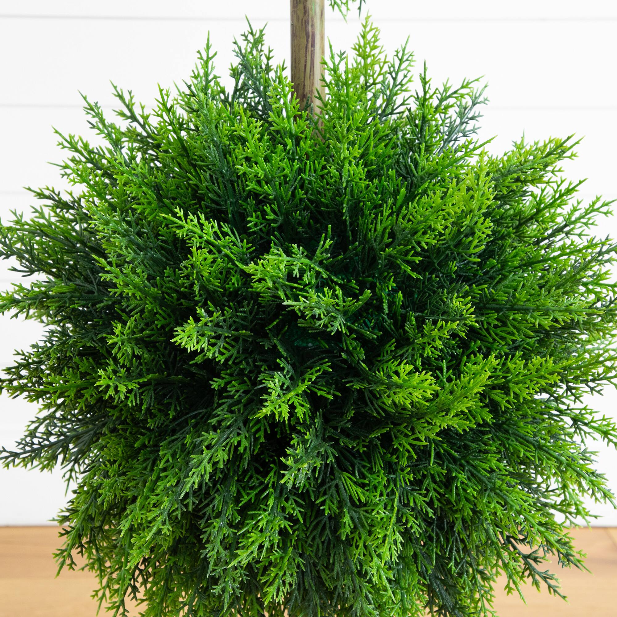 3.5ft. UV Resistant Cedar Double Ball Topiary Tree in White Decorative Planter